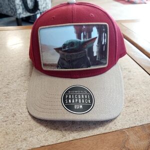 NWT Bioworld Two-Tone Grogu  Snapback Hat - Burgundy & Khaki